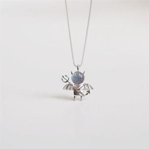 Maansteen Zoete Schattige Kleine Duivel Hanger Ketting 925 Sterling Zilveren Sleutelbeen Keten Vrouwelijke Jewelry333e