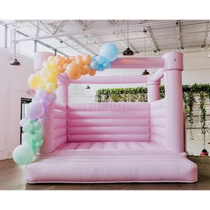 Outdoor Activiteiten Commerciële Moonwalk Wit opblaasbare uitsmijter springen veerkrachtige kasteel, pastelkleurblauw roze bruiloft Bounce House voor feest