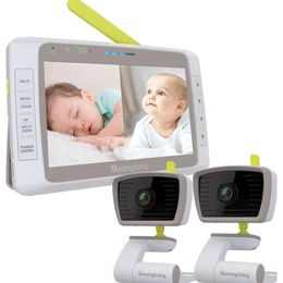 Moonybaby Split 50 Baby Baby Monitor Baby Low EMF avec 2 caméras et audio, écran HD à large vue HD, division longue portée, vision nocturne automatique, zoom, température activée par le son