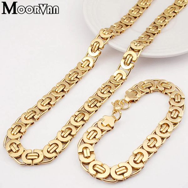 Moorvan – ensemble de bijoux en acier inoxydable pour hommes et femmes, ensemble de colliers et bracelets byzantins égyptiens, largeur de 11mm, 240115