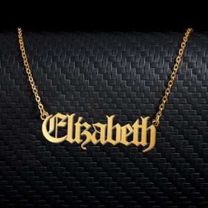 Elizabeth Old English Nombre Collar de acero inoxidable 18K Gold Colado para mujeres Joyas Parder de placa de identificación Femme Madres Regalos