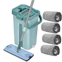 Mops 360 Roterende Platte Mop met Emmer Microvezel Platte Knijpmop Handvrij Wringende Vloerreinigingsmop Keukenvloerreinigingsmop 231122