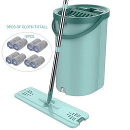 Vadrouilles Drop Shipping Magic Microfiber Cleaning Mops Flat Squeeze Magic Automatic Home Kitchen Floor Cleaner Free Hand Vadrouille avec seau Z0601