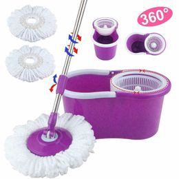 Mops Easy Magic Vloermop 360 Emmer 2 Kops Microfiber Roterende Draaiende Kop Purp 230710