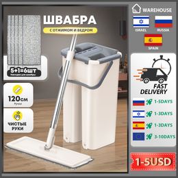 Trapeadores Flat Squeeze and Bucket Escurridor sin manos Limpieza de pisos Almohadillas de microfibra Uso húmedo o seco en baldosas laminadas de madera dura 230510