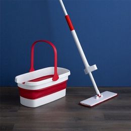 Vadrouilles à plat et seau pliant lavage à la main gratuit nettoyage des sols outils de tampon en microfibre sur stratifié de bois dur 220930