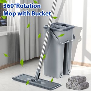 Mops Hand Free Flat Floor Mop And Bucket Set For Professional Home Cleaning System With Washable Microfiber Pads Hardwood 230810