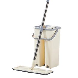 Mops Handvrije platte vloermop Huishoudelijke reiniging met centrifuge-emmerset voor thuiswassen 231130