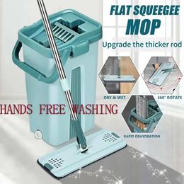 Mops Handsfree Mop Wassen Vloer met Emmer Riolering Scheiding Nat en Droog 360 ° Schoon Platte Set Huisreinigingsgereedschap 231025