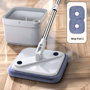 Vadrouilles Joybos Spin Mop avec seau Vadrouille mains libres avec seau et presser Microfibre pour sol plat Facile à drainer Vadrouilles de nettoyage à domicile 230327