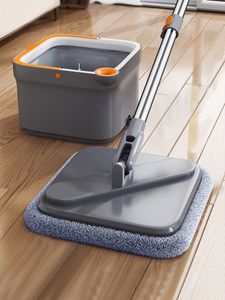 Trapeadores Joybos Spin Mop con cubo Manos libres Squeeze Mop Separación automática Trapeadores planos Limpieza de pisos con almohadillas de microfibra lavables 230607