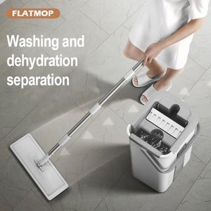 MOPS Magic Floor Vaft Propteft With Backet Flat Rotation for Wash Nettoyage House Home Cleaner Easy 240418