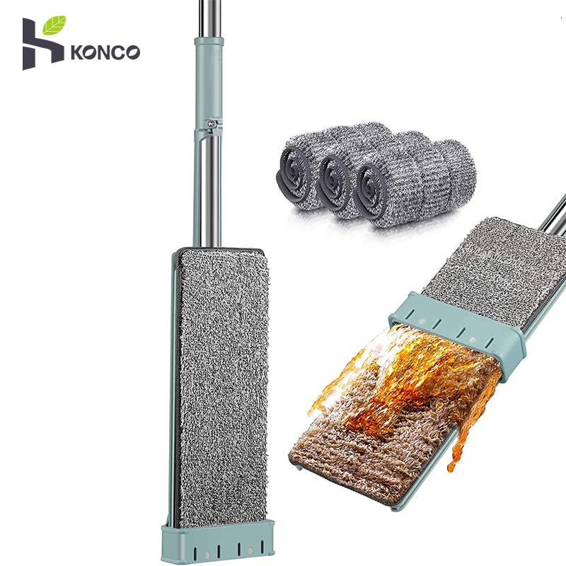 Mops Microfiber Flat Mop Hand Free Squeeze Cleaning Floor Mop with 2 Washable Mop Pads Lazy Mop Household Cleaner Tools 230311
