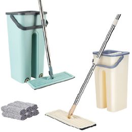 Moppen Kleine emmer Emmerset voor platte mop Scheidt vuil water en schoon water Ontworpen voor nat en droog huishoudelijk gebruik Lazy Flat Mop voor tweeërlei gebruik 230726