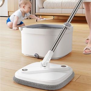 Dweilen Spin Mop en Emmer Set Squeeze Microfiber Roterende Mop met Zelfscheiding Vuil en Schoon Water Systeem Huis Schoonmaken Gereedschap 230726