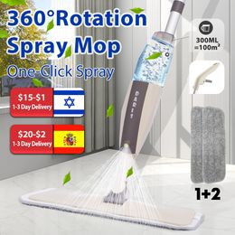 Mops Spray Floor Mop avec tampons en microfibre réutilisables Poignée à 360 degrés pour la cuisine à domicile Stratifié Bois Carreaux de céramique Nettoyage 230531