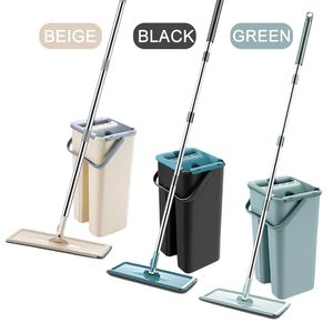 Vadrouilles Squeeze Floor Mop Seau Vadrouille Spin Bucket Magic Flat Mop Dry Wet Utilisation Home Kitchen Cleaning Tools 6Pc Remplacement Microfiber Rag 230302
