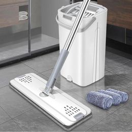 Mops met emmer Verdikte mop Helder waterscheiding Lui Geen handen wassen Knijpen Automatische ontwatering Bezem Vloerreinigingsmop 240315