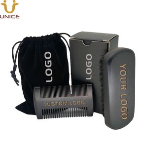 MOQ 100 piezas Proveedor de Amazon Kit de barba negra con peines de cepillo LOGOTIPO personalizado Hombres Conjunto de cuidado facial Caja de regalo Bolsa de terciopelo LOGOTIPOS impresos