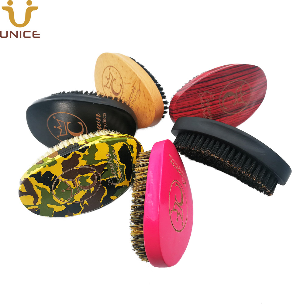 360 Wave Hair Brush MOQ 100 stks Amazon Custom LOGO Boar Haren Gebogen Palm Borstels Rood/Roze/Zwart/Camouflage/Houten voor Kort Haar Man