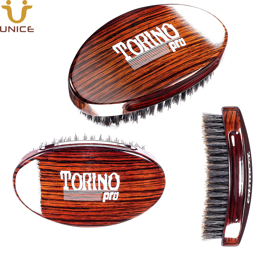 MOQ 100 piezas Proveedor de Amazon OEM LOGOTIPO personalizado 360ﾰ Cepillos ondulados Cerdas de jabalí para cabello corto Cepillo militar curvo