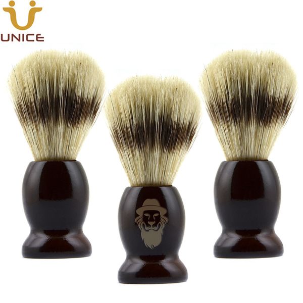 MOQ 50 PCS LOGO Personnalisé Hommes Rasage Brosse 100% Pur Blaireau avec Manche En Bois pour Barbe Moustache Savon À Raser Barber Shop Outil