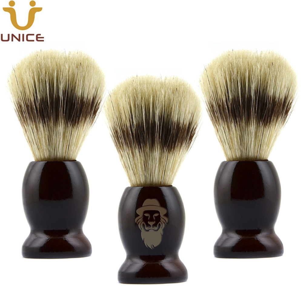 MOQ 50 szt. Niestandardowe logo Mężczyźni golenia pędzel 100% czysty borsuk z drewnianą uchwytą do brody wąsy golenia mydła fryzjer