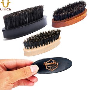 Mini brosse à barbe avec LOGO personnalisé, noir/rouge/manche en bois avec poils de sanglier naturels, brosses de toilettage pour moustache pour hommes, 100 pièces, MOQ