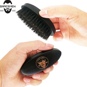 MOQ 100 stks Custom Logo Mini Beard Borstel Zwart Hout met Boar Bristle Mens Facial Grooming Pocket Moustache Borstels