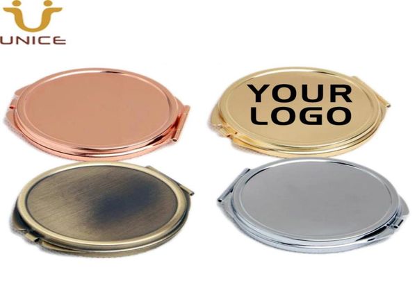 MOQ 100 PCS Personalizar LOGO Maquillaje de viaje portátil Espejo de bolsillo Plata Rosa Oro Pequeño Bolso Espejos para Lady7853632