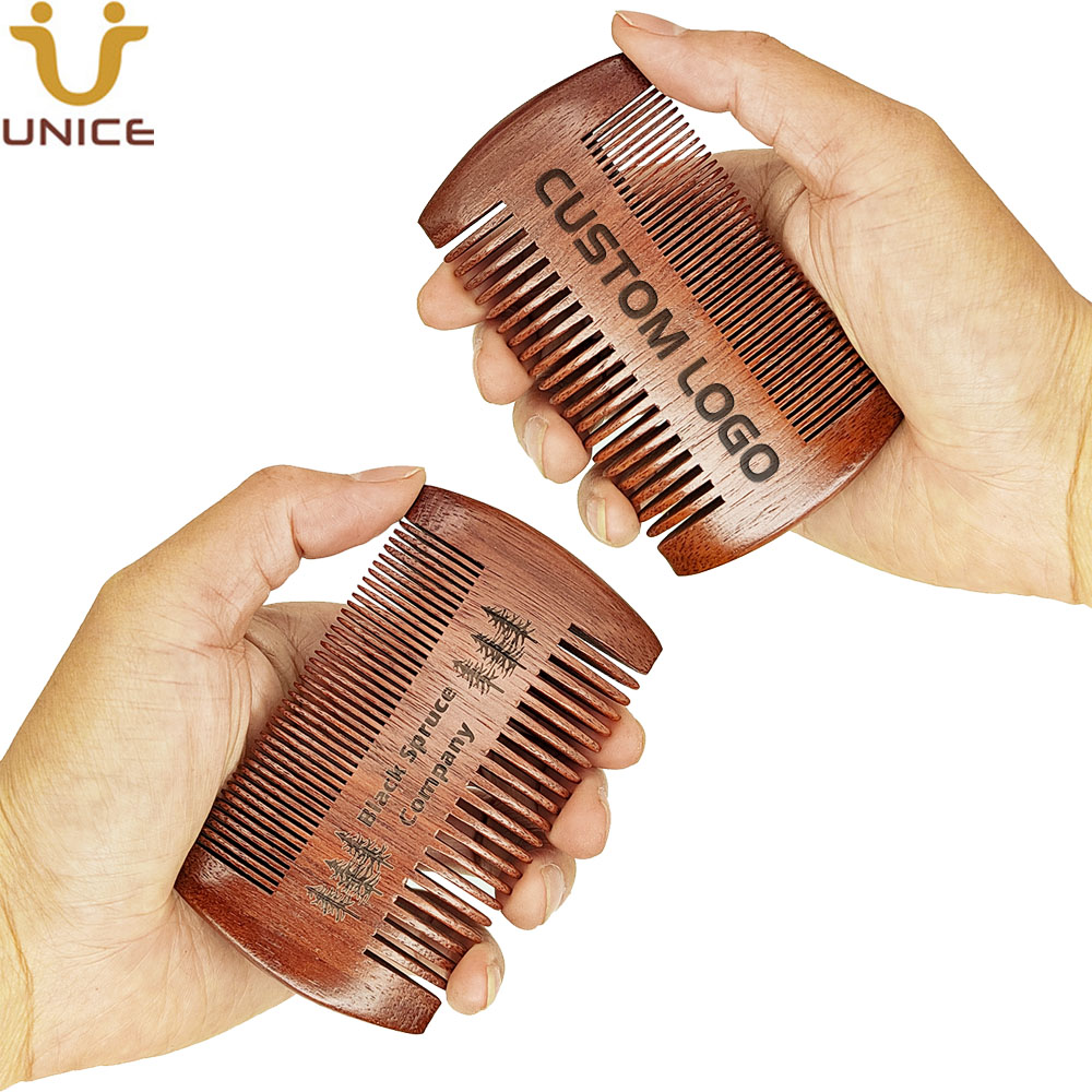 MOQ 100 PCS OEM Custom LOGO Wood Beard Mustache Hair Comb Fine & Wide Dual Sided Brushes