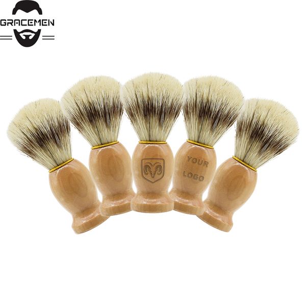 MOQ 100 pcs OEM personnaliser LOGO hommes barbe crème à raser brosse manche en bois poils de sanglier naturel shampooing brosses pour le toilettage