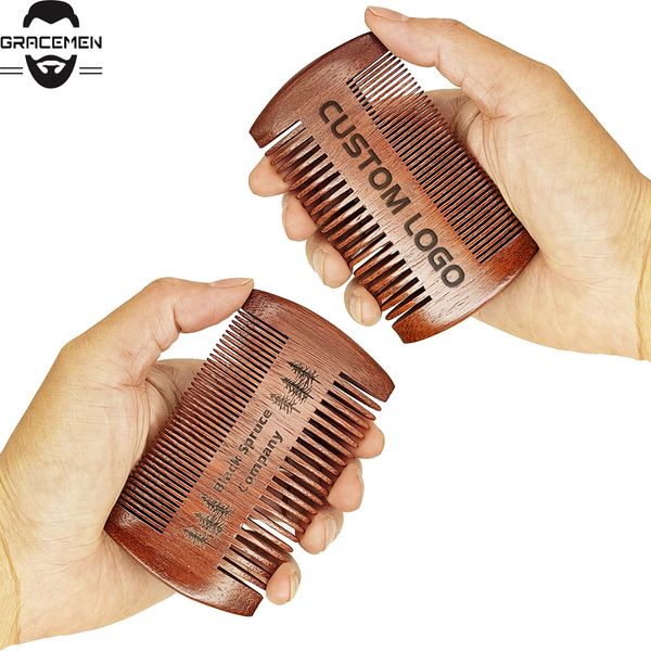 MOQ 100 piezas OEM Logotipo personalizado Barba Peine para el cabello Proveedor de Amazon Amoora natural Peines de madera roja Aseo de hombres de doble cara