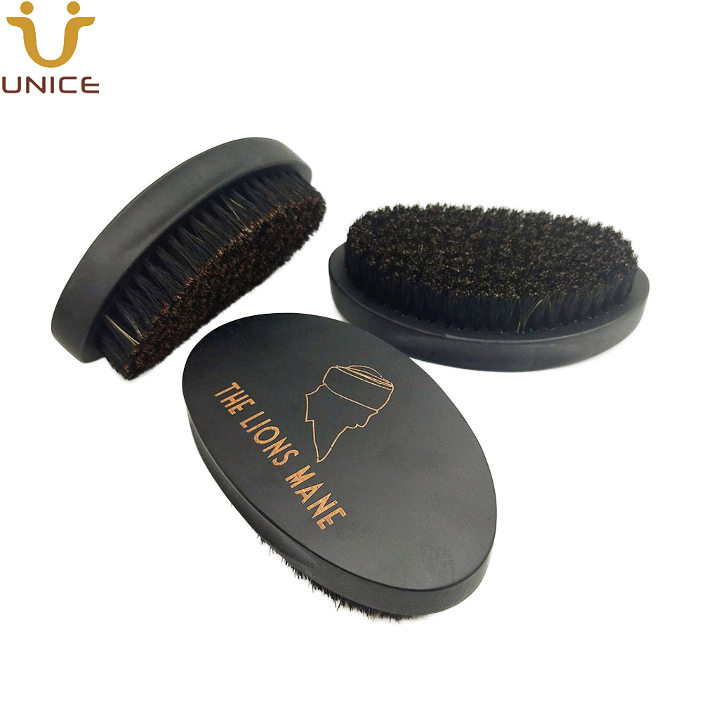 Hair Wave Borstels MOQ 100 stks OEM Aangepast LOGO Mat Zwart Premium Gebogen Handvat met Varkenshaar Mannen Wasborstel