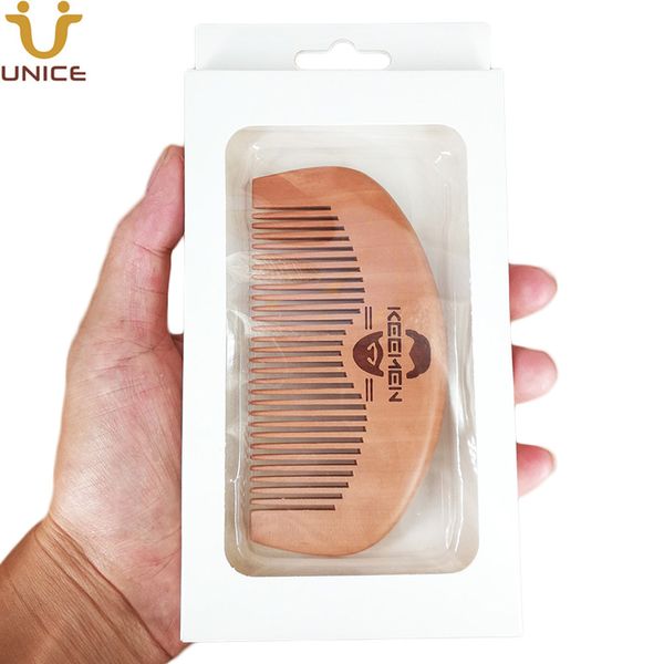 MOQ 100 PCS Personnalisé LOGO Peignes Pour Tête Cheveux Barbe Moustache Bois Peigne Hommes Femmes Salon De Coiffure Peigne avec Détail Blanc Cas