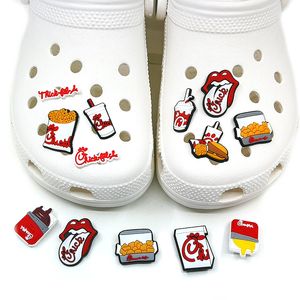 moq 100pcs Pollo frito hamburguesa cola croc JIBZ 2D Goma suave Zapatos decoraciones accesorios obstruir Hebillas de zapatos encantos niños favor Sandalias baratijas