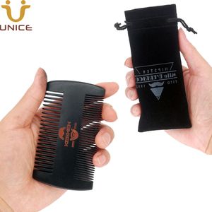 MOQ 100 pcs Hommes Noir Cheveux Barbe Peigne dans Pochette Cadeau LOGO Personnalisé Fine Dents Grossières Peignes En Bois pour Le Toilettage Des Hommes