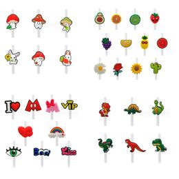 Moq 100 pièces plusieurs styles paille toppers dessin animé fruits animaux et anime pailles décoration boucle pour fête ornement cadeau