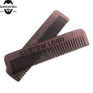 MOQ 100pcs Barba de madera roja natural / Peine para el cabello Estilo de dientes anchos finos para hombres y mujeres