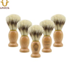 Badger Shave Brush MOQ 100pcs OEM Customized LOGO Beard Barber Razor Brushes Wooden Handle & Boar Bristle Mens Facial Shaving