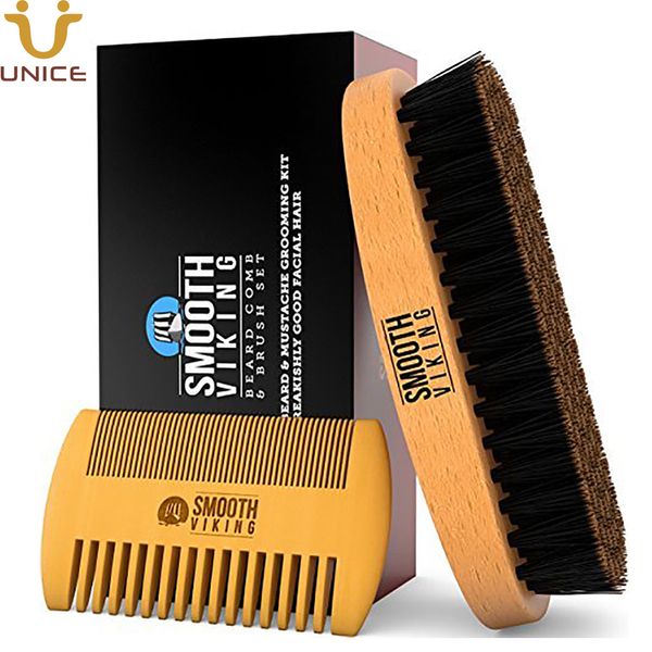 MOQ 100 PCS LOGO Kit de barbe personnalisé Peignes à cheveux Brosse Amazon dans une boîte cadeau noire avec impression pour les messieurs Styling