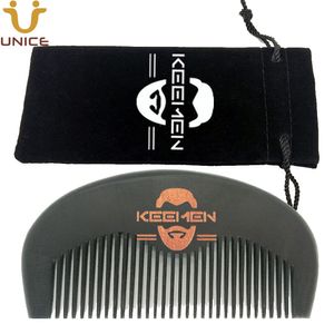 MOQ 100 stks Houten zwart haar baard kam cadeau fluwelen pouch aangepast logo hout voor mannen Grooming merk Promotie