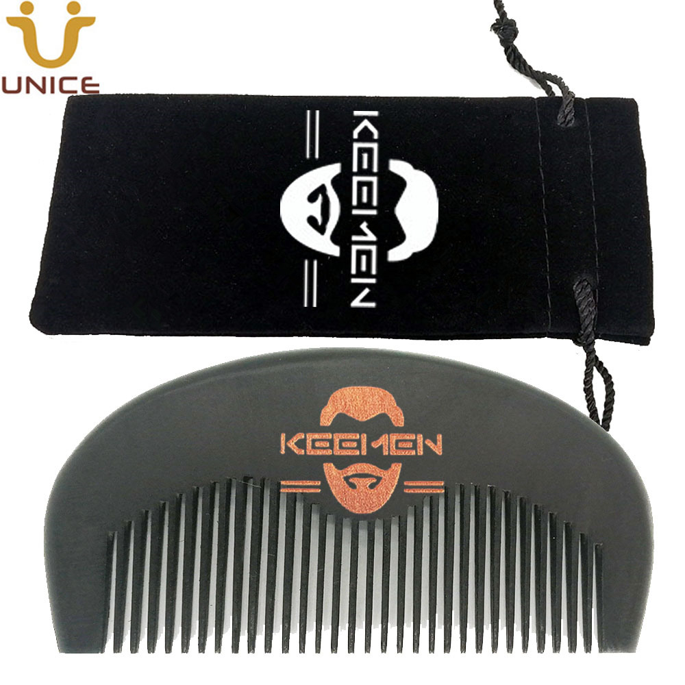 MOQ 100 UNIDS Peine de Barba de Pelo Negro de Madera Bolsa de Terciopelo de Regalo Logotipo Personalizado de Madera para Hombres Promoción de Marca de Aseo