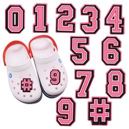 MOQ 20 Unids Número Rosa PVC Accesorios Del Encanto Del Zapato Decoración Hebilla Para La Pulsera Del Zueco Pulsera Regalo Del Partido