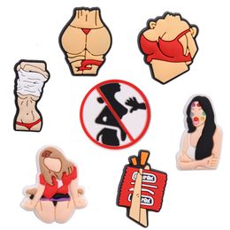 MOQ 20 stuks PVC cartoon vrouw niet aanraken tuin pantoffel schoengesp schattige accessoires voor armband bedels knop klomp meisje cadeau