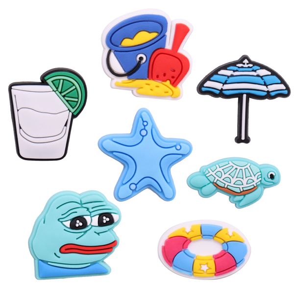 MOQ 20 pièces PVC limonade étoile de mer tortues de mer parapluie cercle de natation grenouille chaussures charmes boucle sabot boutons broches bracelet bracelet décoration