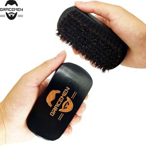 MOQ 50 stks OEM Custom LOGO Zwarte Baard Borstel met Varkenshaar Hout Snor Aangepaste Facial voor mannen Grooming