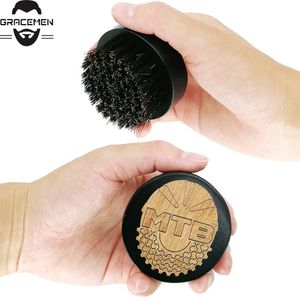 MOQ 50 pièces OEM LOGO personnalisé brosses à barbe ronde avec brosse en bois noir à poils de sanglier pour hommes toilettage du visage gravé au Laser