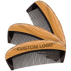 MOQ 50 PCS Personnalisé LOGO Taille de Poche Peigne à Barbe Antistatique Peignes à Cheveux Fait à la Main Premium Naturel Vert Bois de Santal et Corne Kits de Barbe pour Hommes