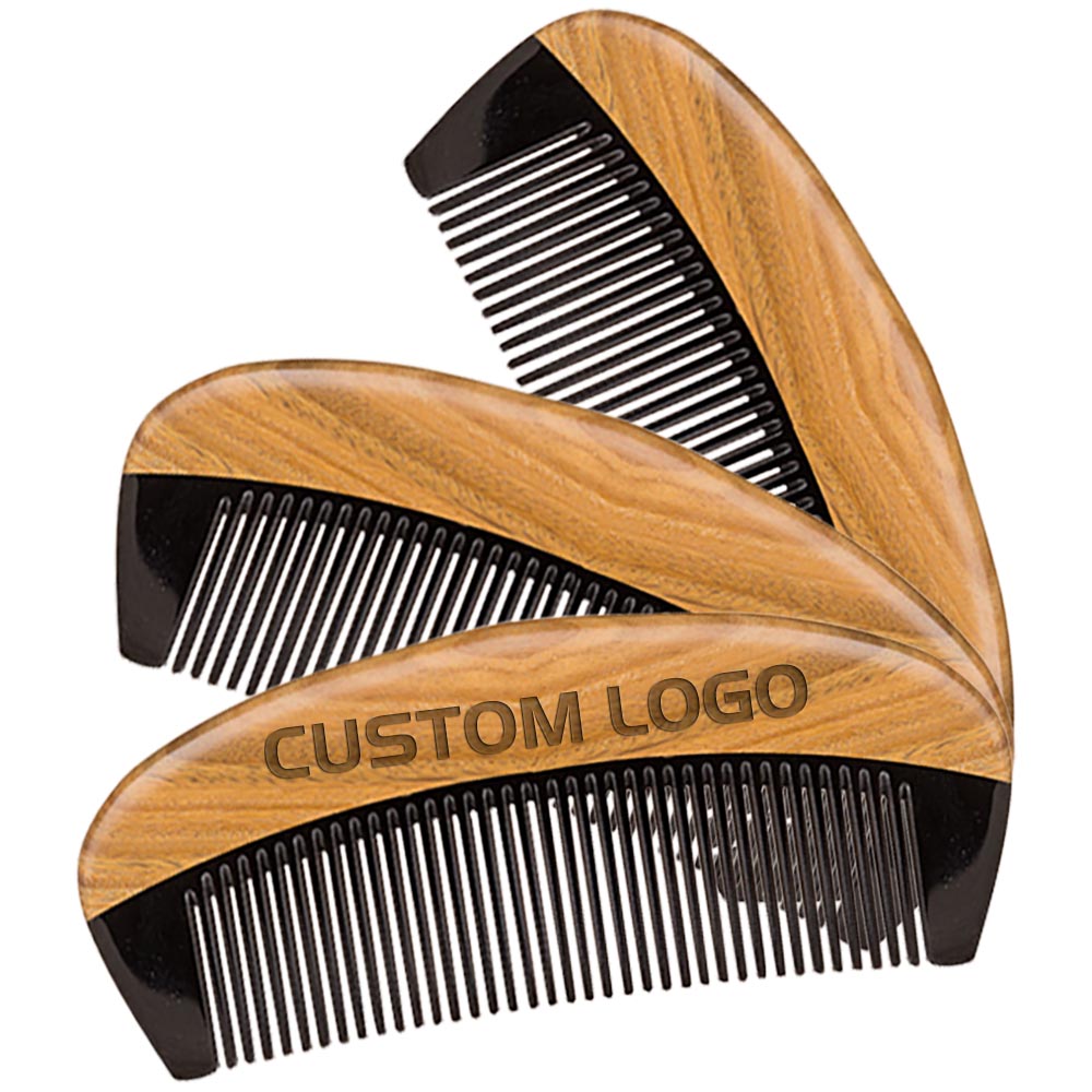 MOQ 50 szt. Dostosowane logo rozmiar kieszonkowy grzebień przeciwstatycznych włosów grzebienia ręcznie robione premium naturalne zielone drzewo sandałowe i brody rogowe dla mężczyzn